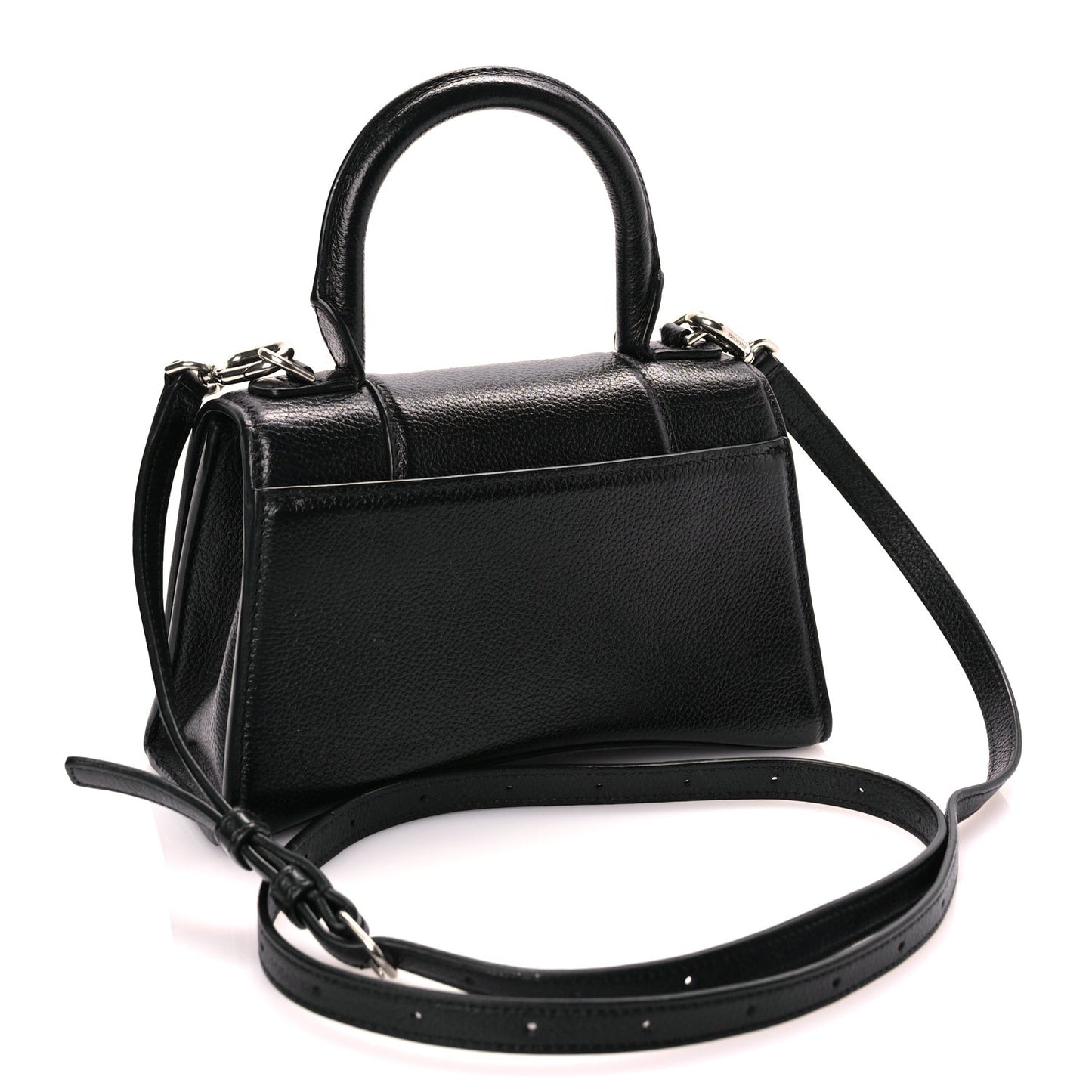 Grained Calfskin Hourglass Top Handle Bag XS Black