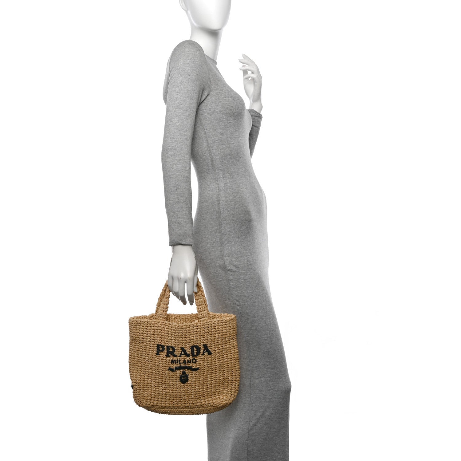 Prada Yarn Raffia Effect Crochet Embroidered Small Logo Tote Naturale 2 of 7