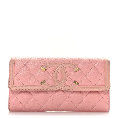 Chanel Caviar Quilted Large Filigree Gusset Flap Wallet Pink 1 of 12