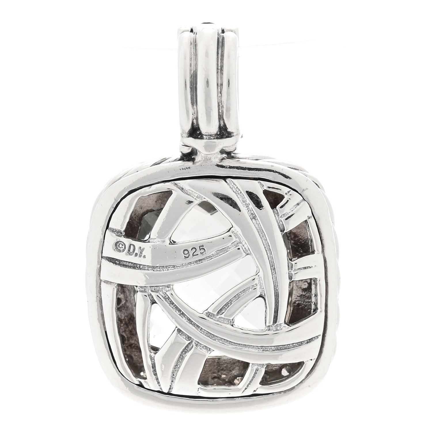 David Yurman Sterling Silver Diamond Prasiolite 14mm Albion Enhancer Pendant 3 of 3
