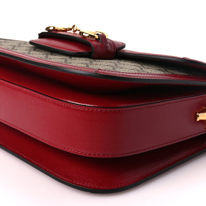 Gucci GG Supreme Monogram Azalea Calfskin Horsebit 1955 Shoulder Bag Beige Ebony New Cherry Red 9 of 10