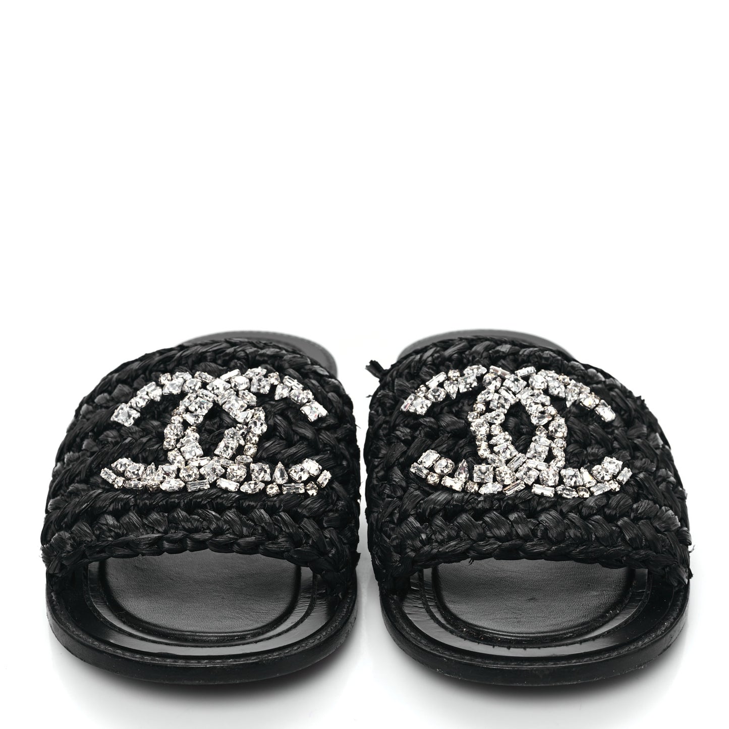 Raffia Crystal CC Mules Sandals 39 Black