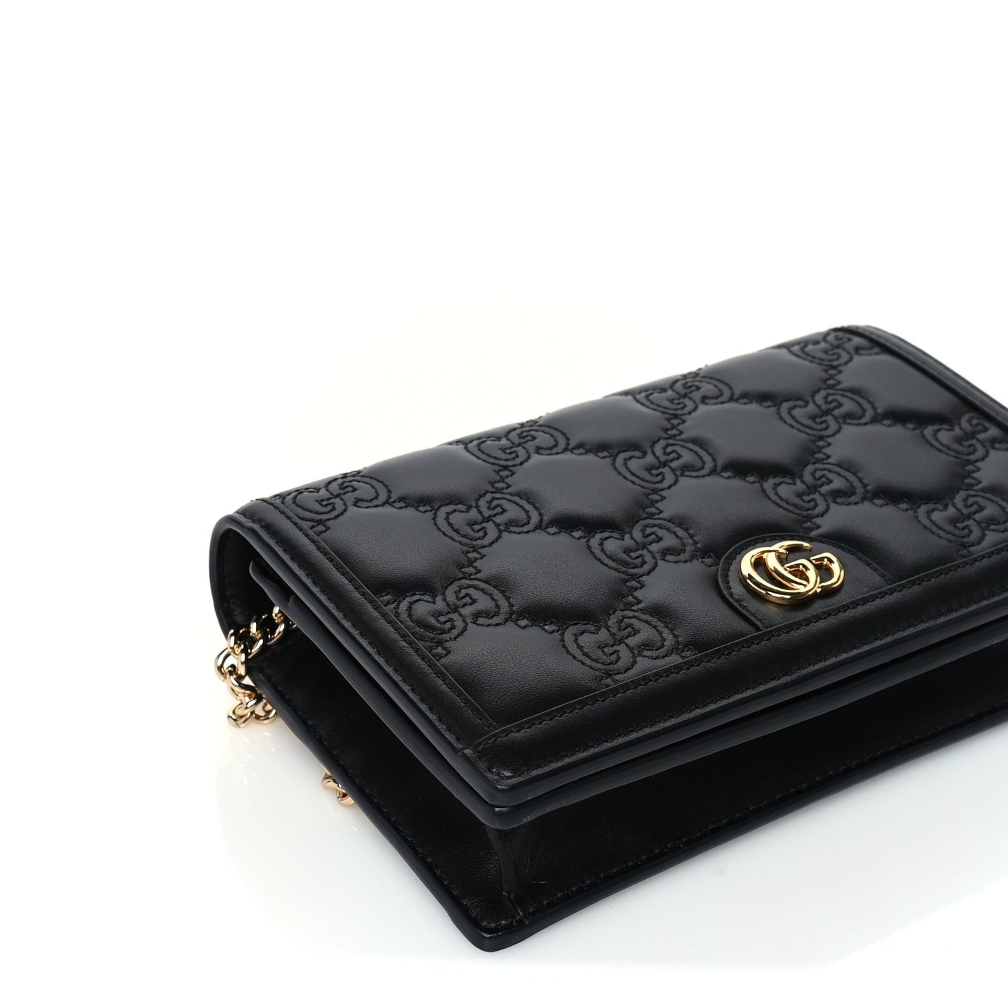 Calfskin GG Matelasse Chain Wallet  Black