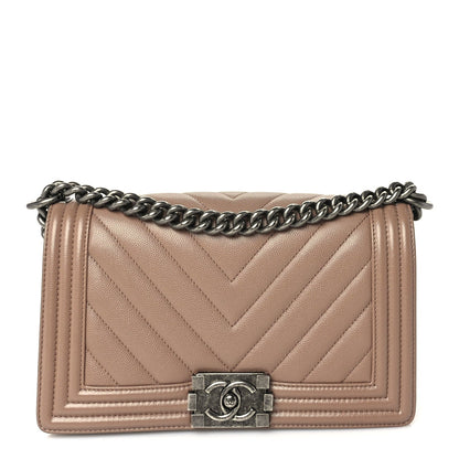 Chanel Caviar Chevron Quilted Medium Boy Flap Light Brown 1 of 9