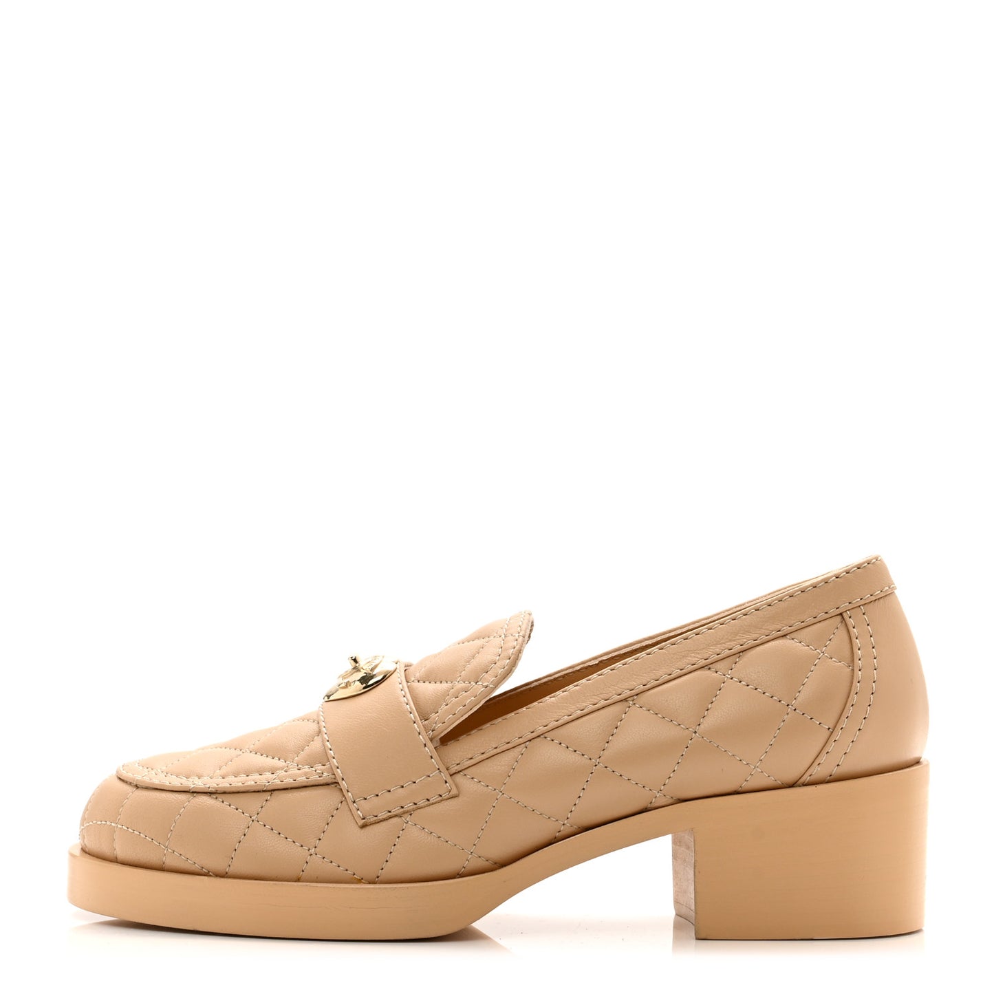 Lambskin Quilted CC Heart Loafers 38 Beige