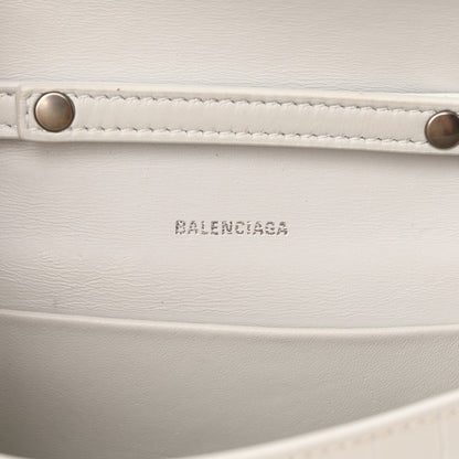 Balenciaga Shiny Calfskin Crocodile Embossed Small Hourglass Evening Chain Bag White 6 of 12