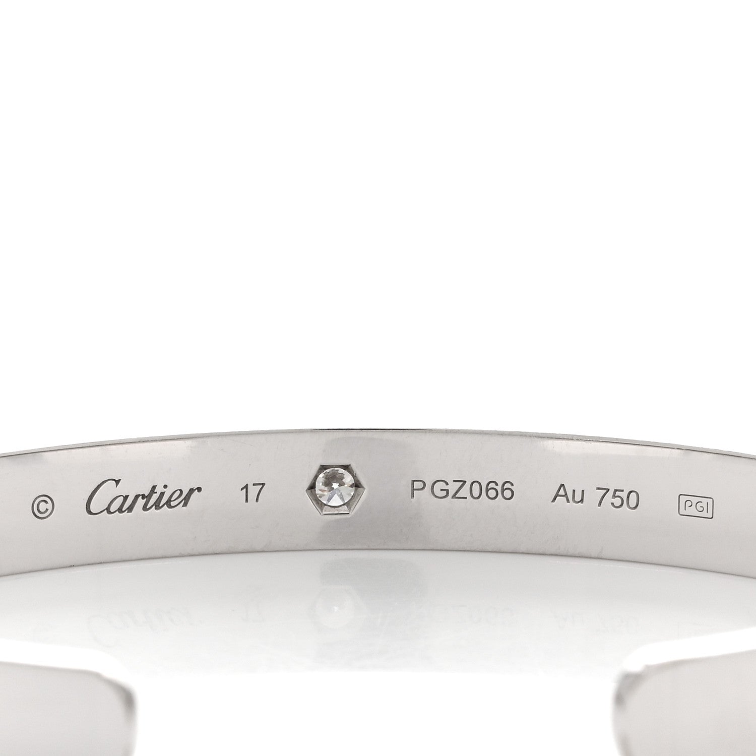 Cartier 18K White Gold 1 Diamond LOVE Cuff Bracelet 17 3 of 4