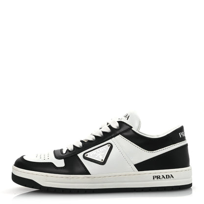 Prada Vitello Sport Spazzolato Rois Metal Triangle Logo Downtown Low Top Sneakers 37.5 White Black 1 of 7