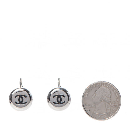 Chanel CC Round Earrings Silver Black 2 of 4