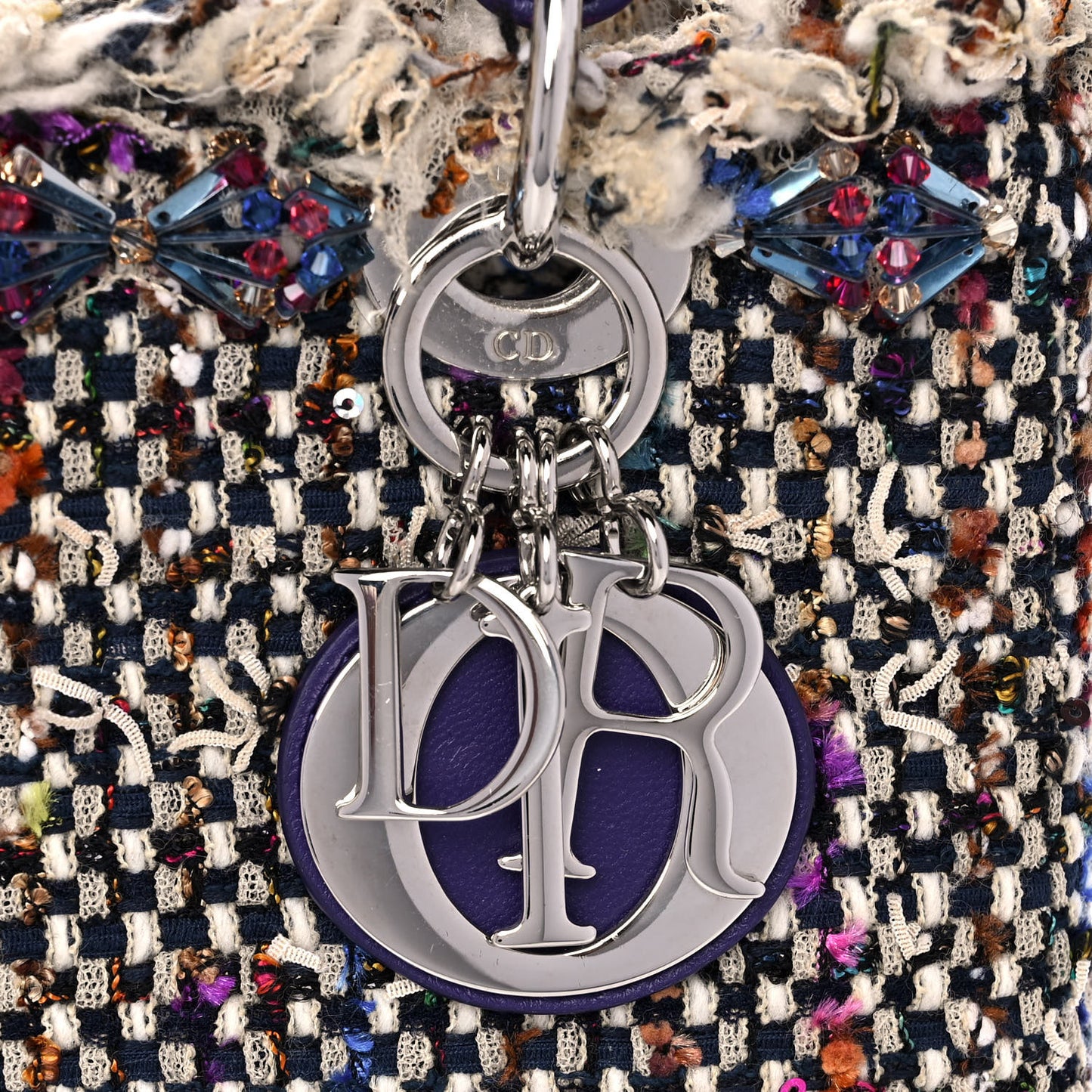 Tweed Fringe Medium Lady Dior Purple