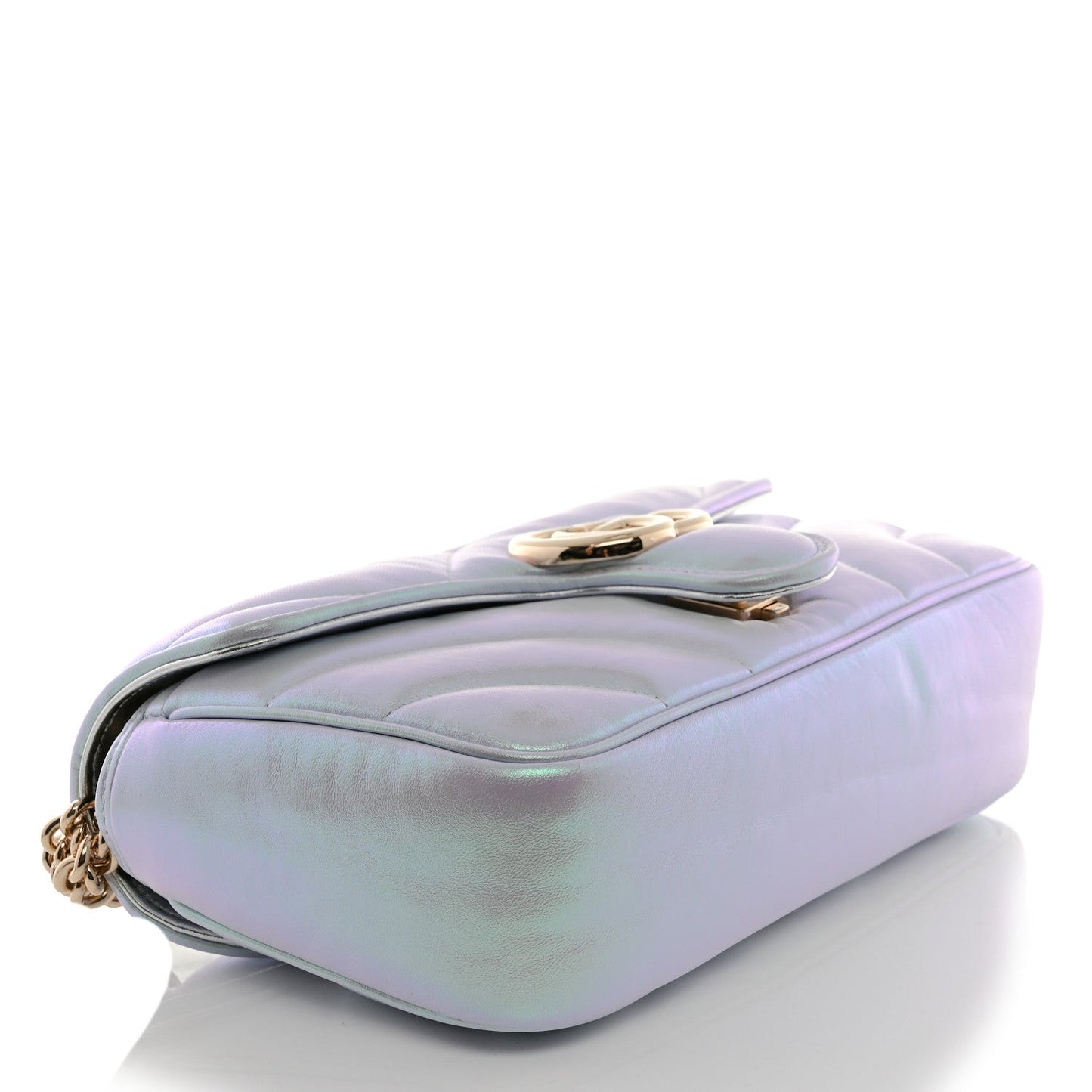Iridescent Nappa Chevron Matelasse Small GG Marmont Shoulder Bag Iridescent Snow Light Blue