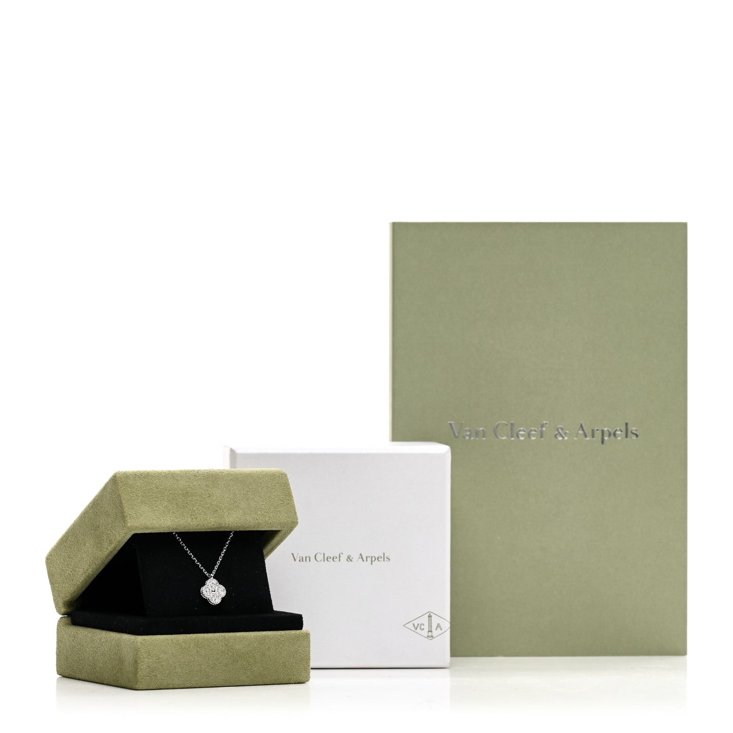 18K White Gold Diamond Sweet Alhambra Pendant Necklace