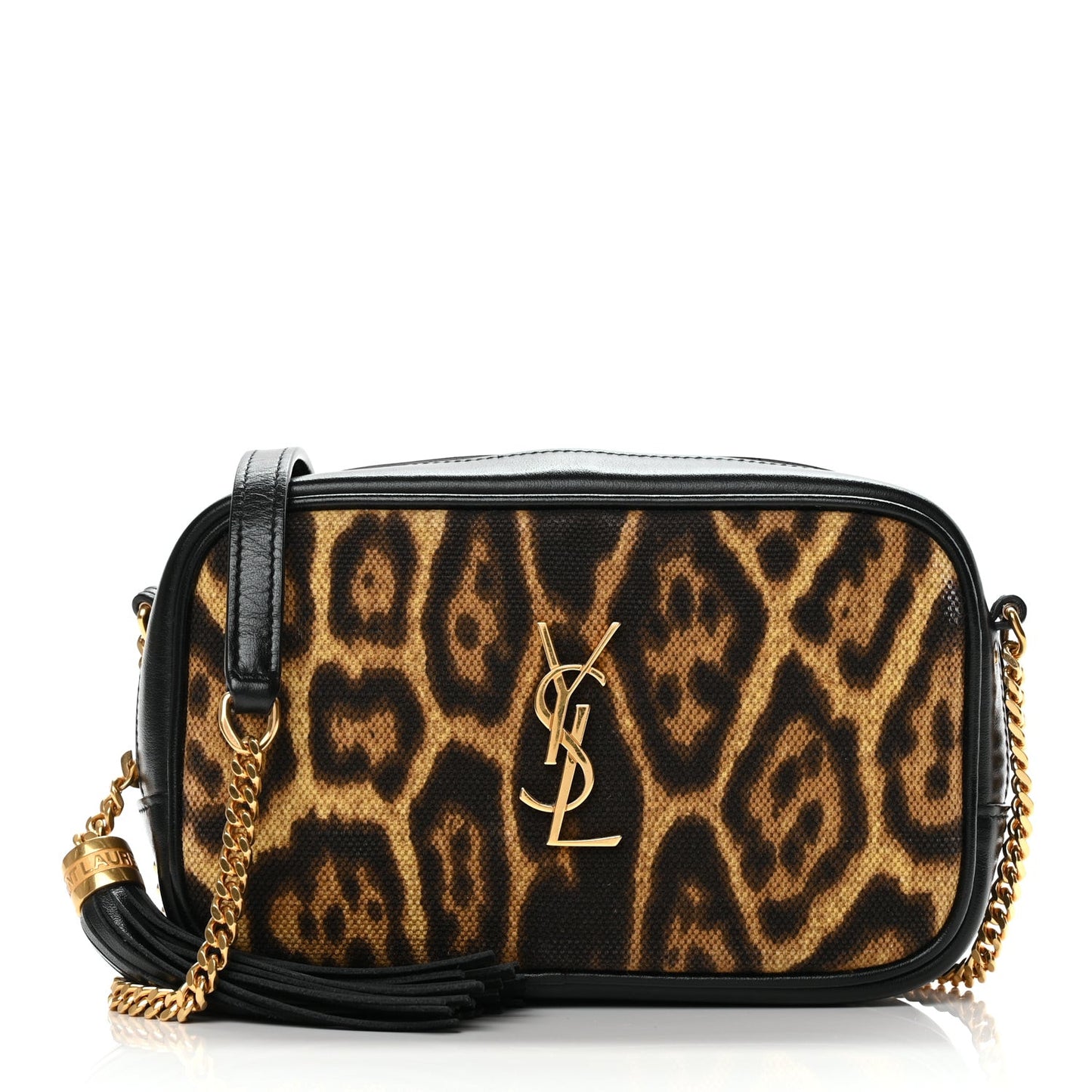 Canvas Calfskin Leopard Print Monogram Mini Lou Camera Bag Brown