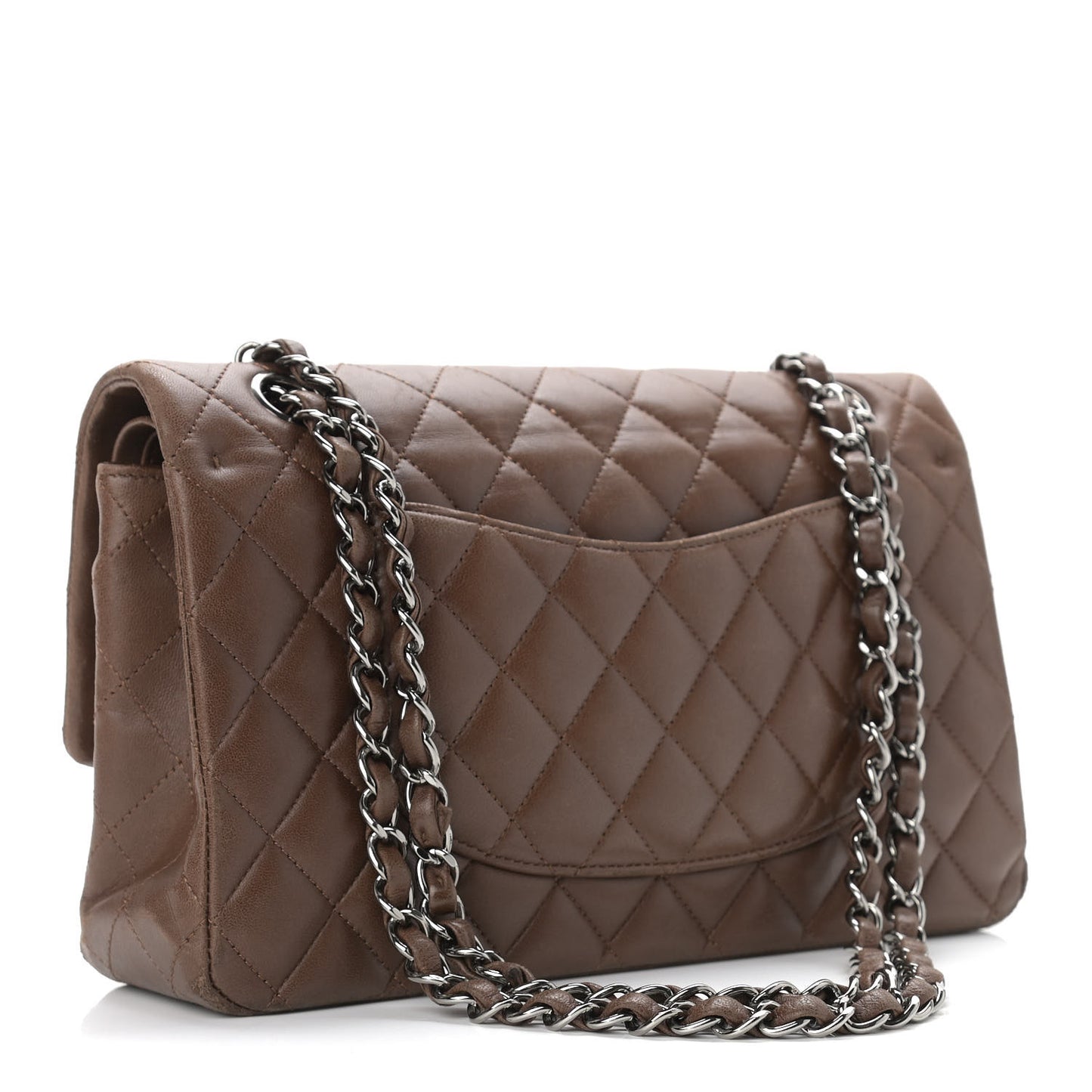 Lambskin Quilted Medium Double Flap Brown