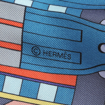 Hermes Silk Sangles en Zigzag Fleuries Maxi Twilly Corail Bleu Jaune 4 of 4