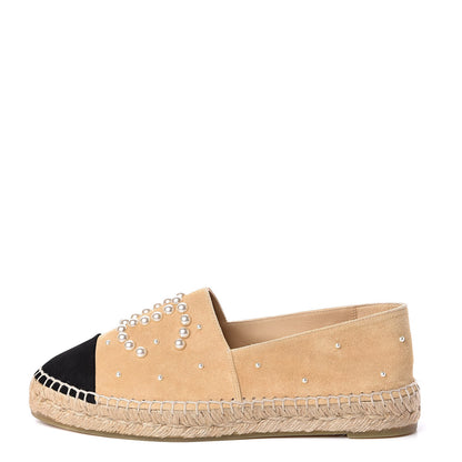 Chanel Suede Pearl CC Espadrilles 38 Beige Black 1 of 11