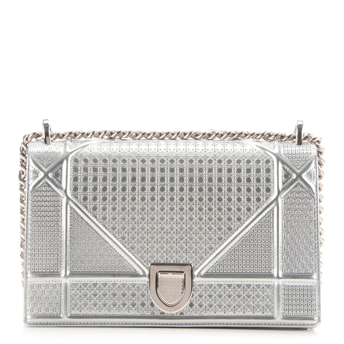Metallic Patent Micro-Cannage Medium Diorama Flap Bag Silver
