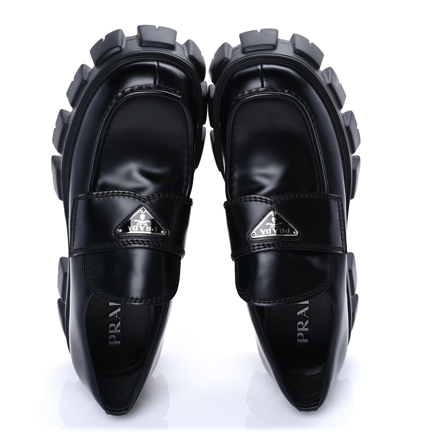 Prada Spazzolato Rois Metal Triangle Logo Mens Monolith 55mm Loafers 8 Black 5 of 7