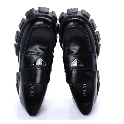Prada Spazzolato Rois Metal Triangle Logo Mens Monolith 55mm Loafers 8 Black 5 of 7