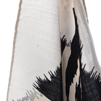 Hermes Cashmere Silk Zebra Pegasus Shawl 140 White Black Naturel 7 of 9
