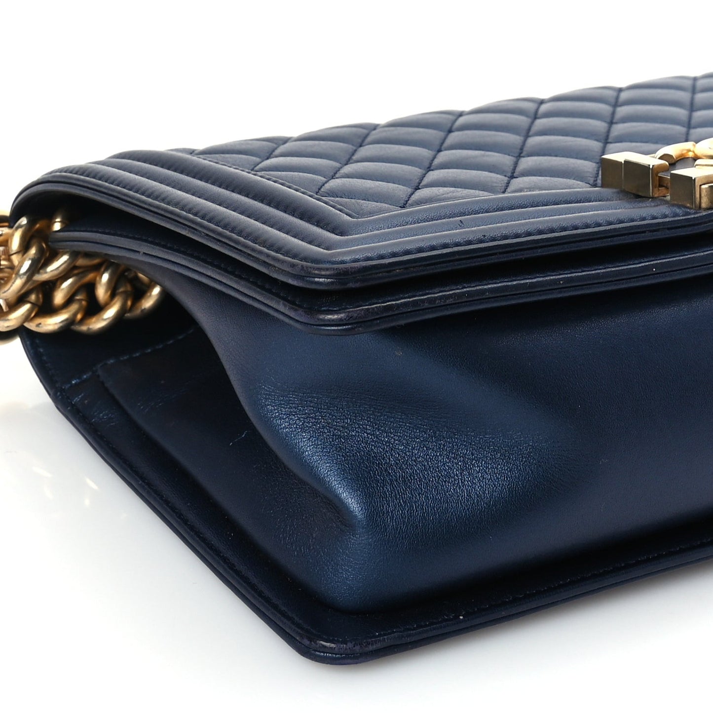 Metallic Calfskin Quilted Medium Boy Flap Navy Blue
