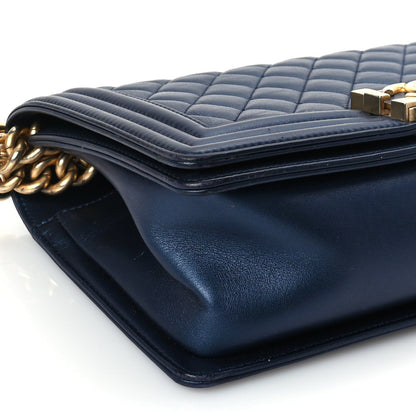 Chanel Metallic Calfskin Quilted Medium Boy Flap Navy Blue 8 of 10