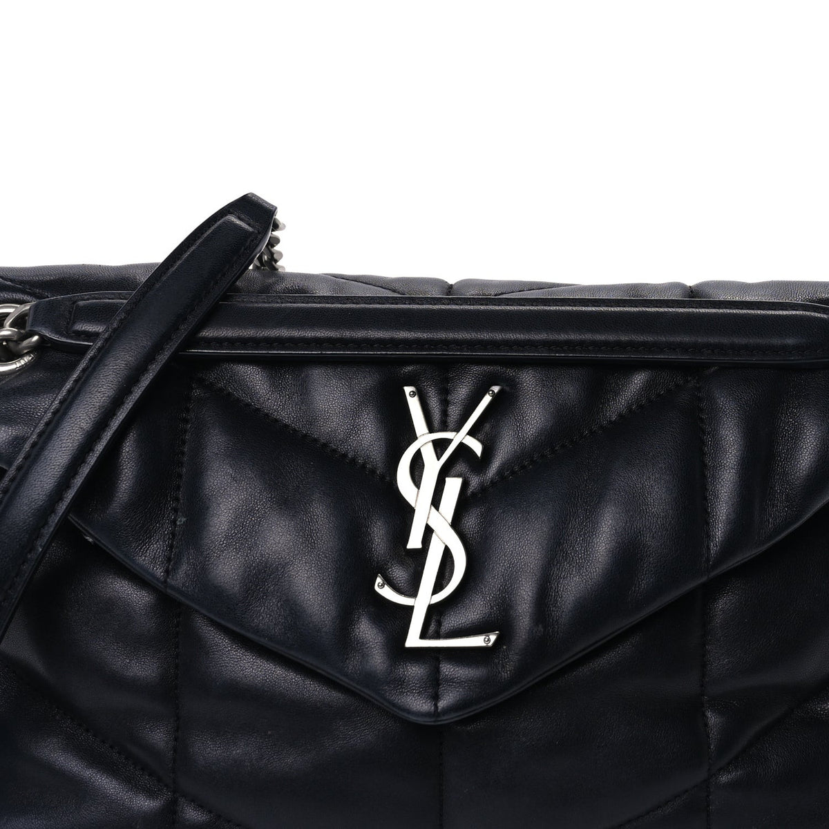 Lambskin Quilted Small Loulou Puffer Monogram Chain Satchel Black