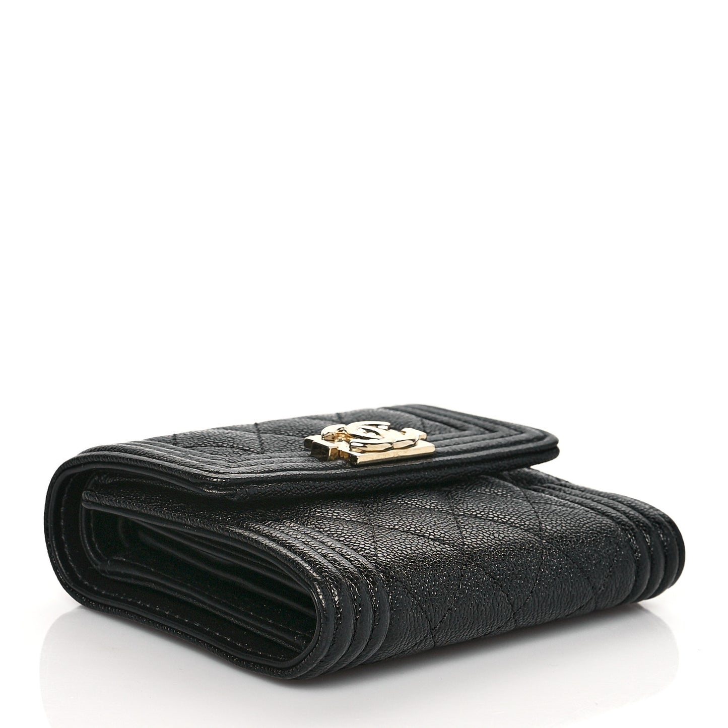 Caviar Quilted Compact Boy Wallet Black