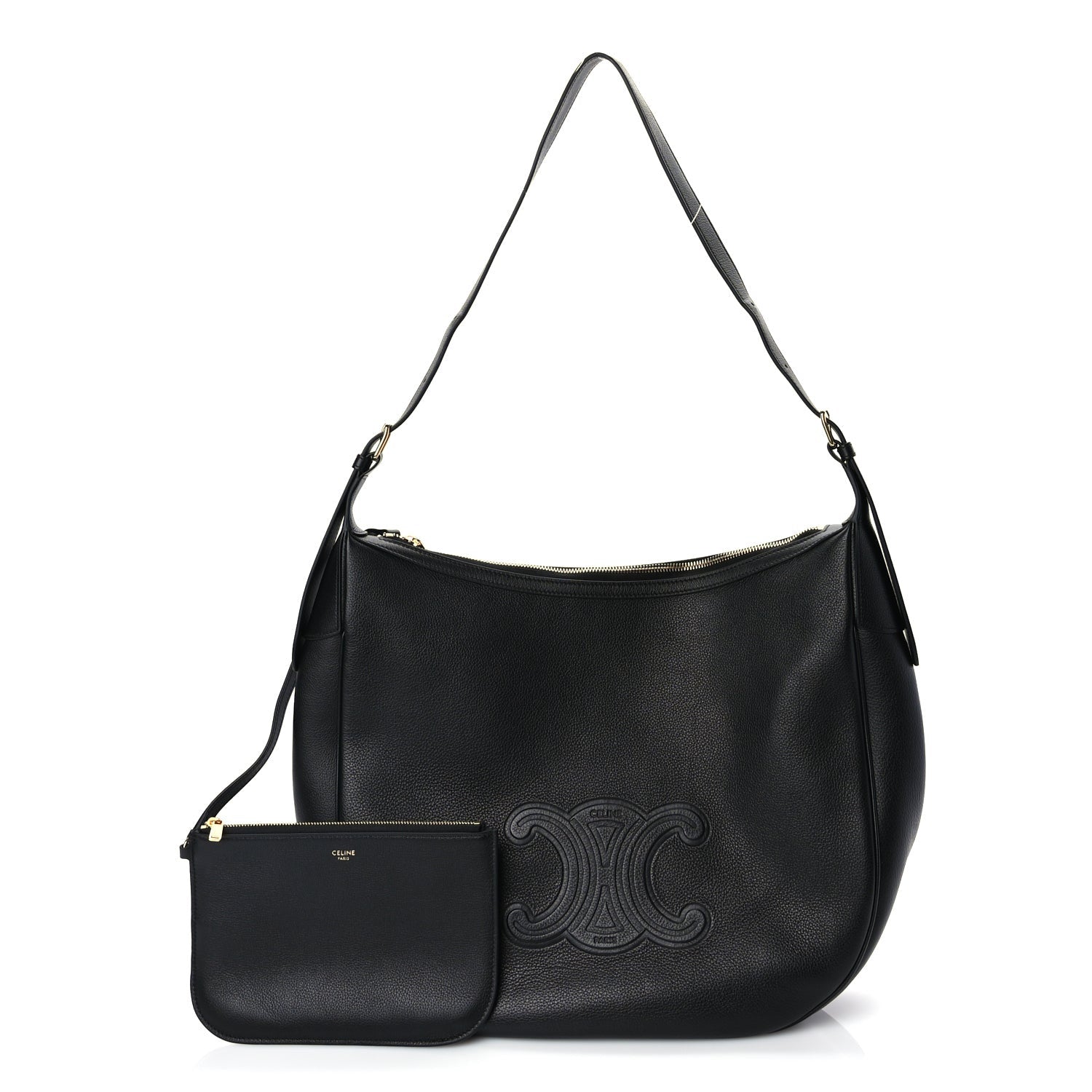 Celine Supple Calfskin Cuir Triomphe Large Heloise Shoulder Bag Black 2 of 9