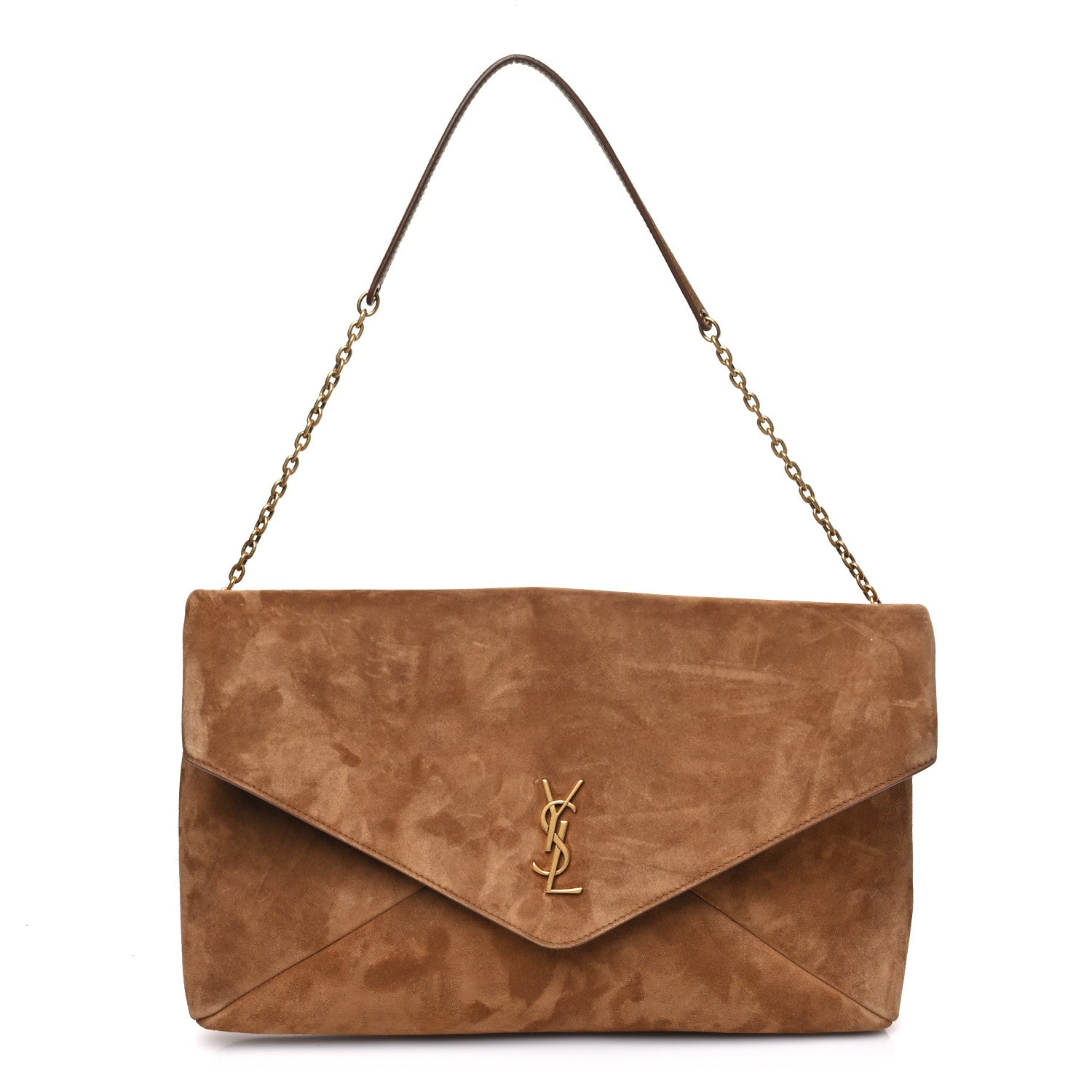 Saint Laurent Suede Large Cassandre Pouch On Chain Caramel Cognac 1 of 9