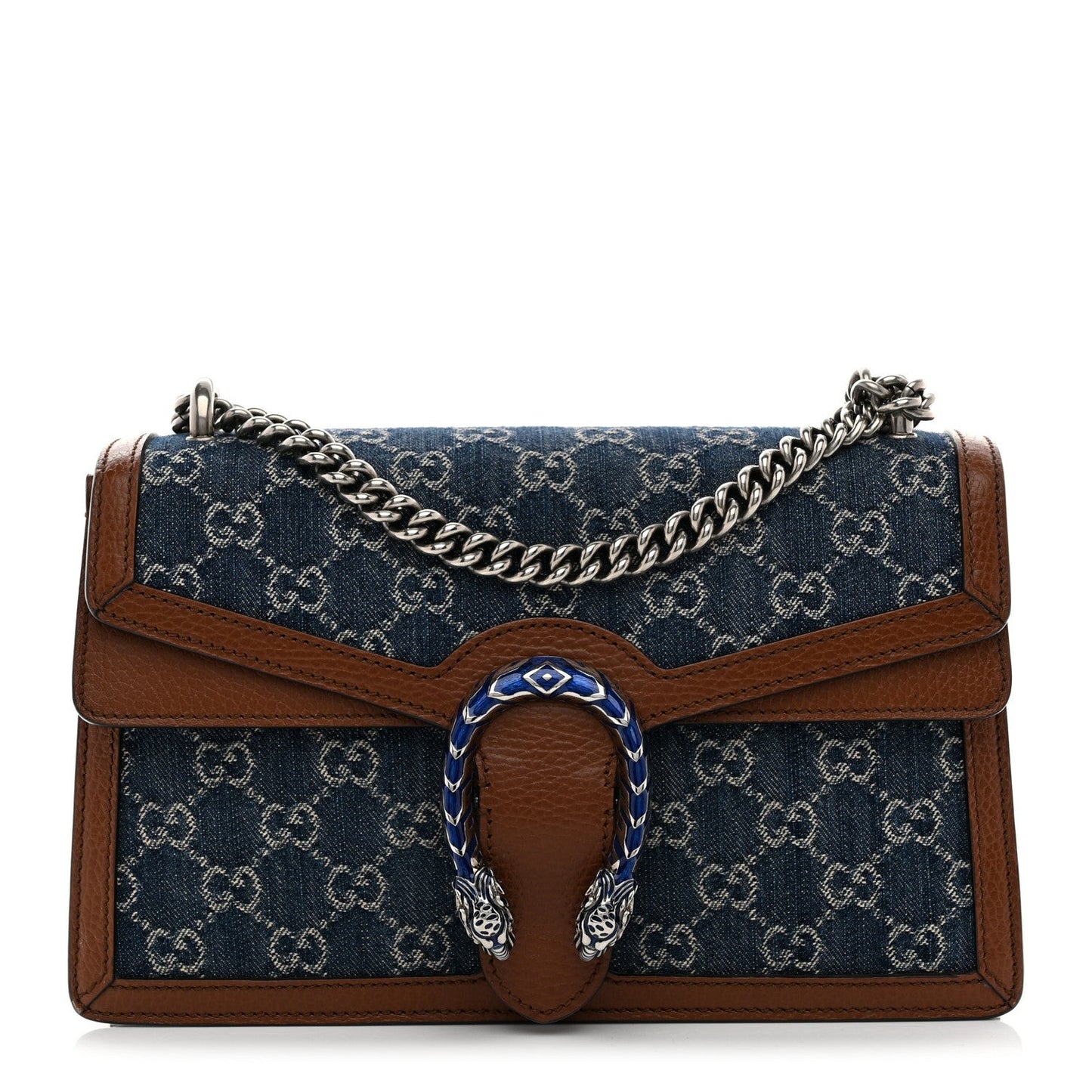 New Denim GG Monogram Dollar Calfskin Enamel Small Dionysus Shoulder Bag Blue Tea Cuir Epilog Electric Blue