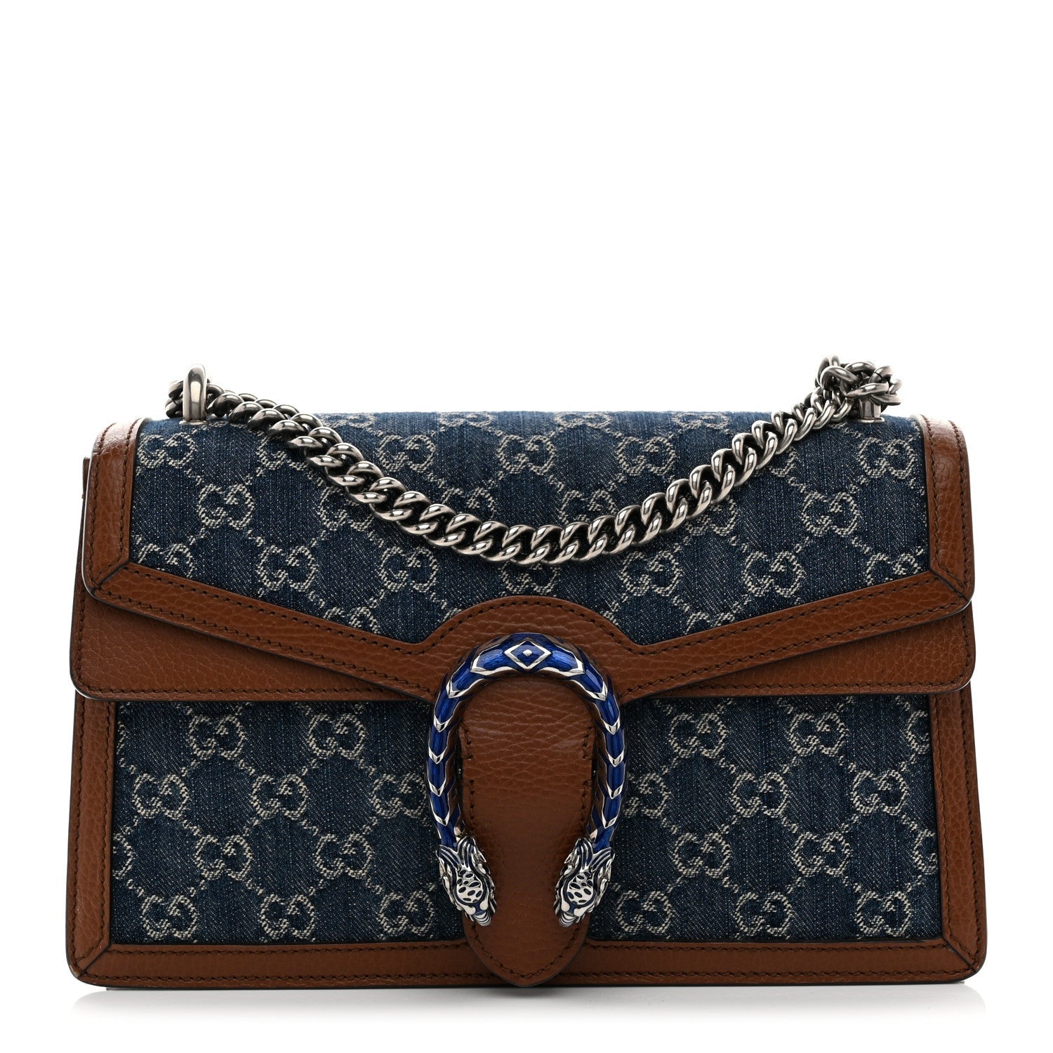 Gucci New Denim GG Monogram Dollar Calfskin Enamel Small Dionysus Shoulder Bag Blue Tea Cuir Epilog Electric Blue 1 of 7