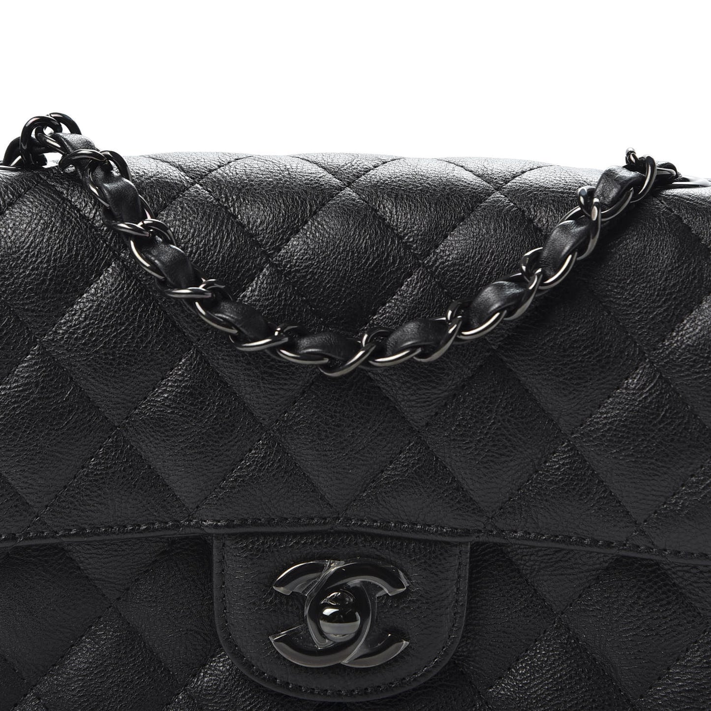 Crumpled Calfskin Quilted Mini Rectangular Flap So Black