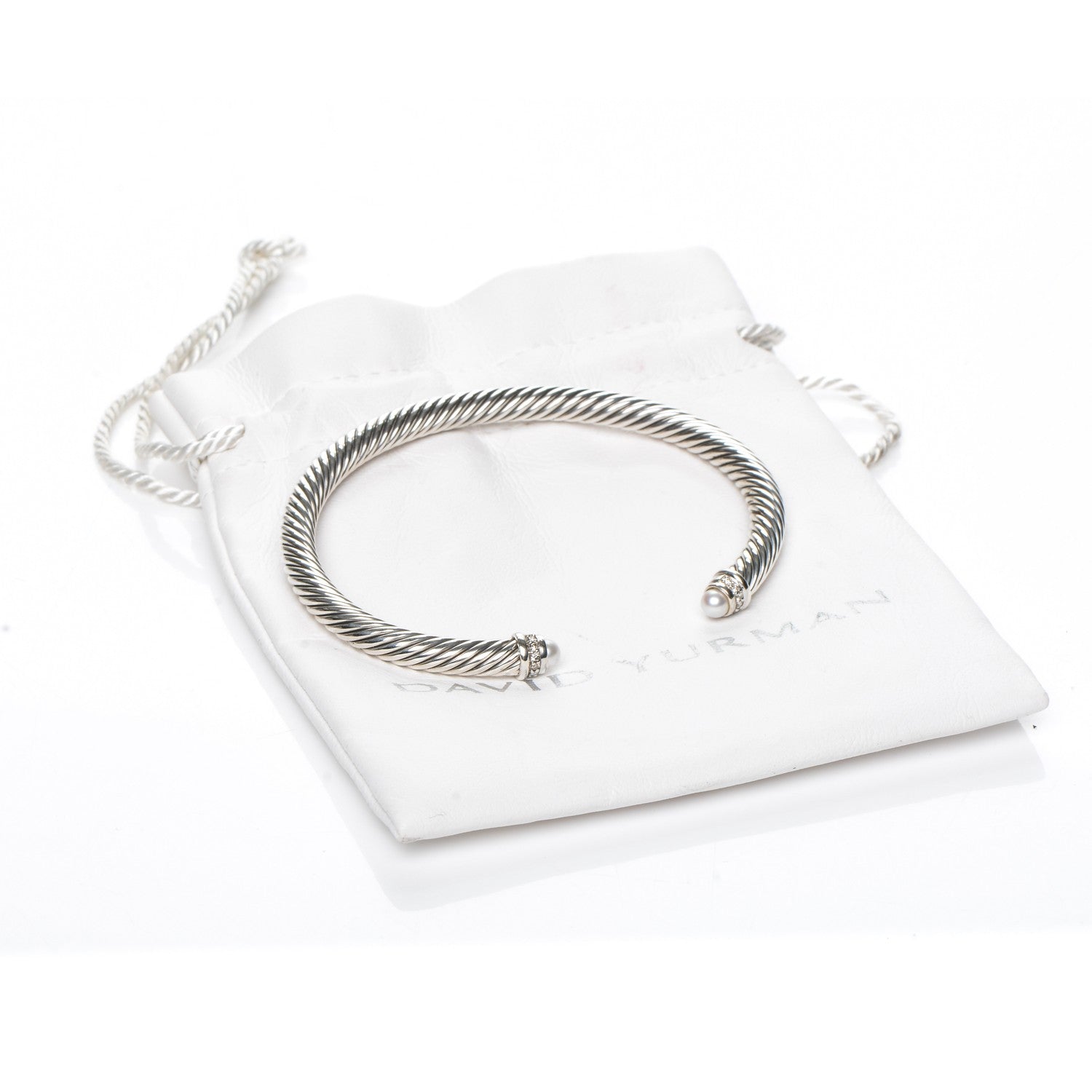 David Yurman Sterling Silver Diamond Pearl 5mm Cable Classics Bracelet 5 of 5