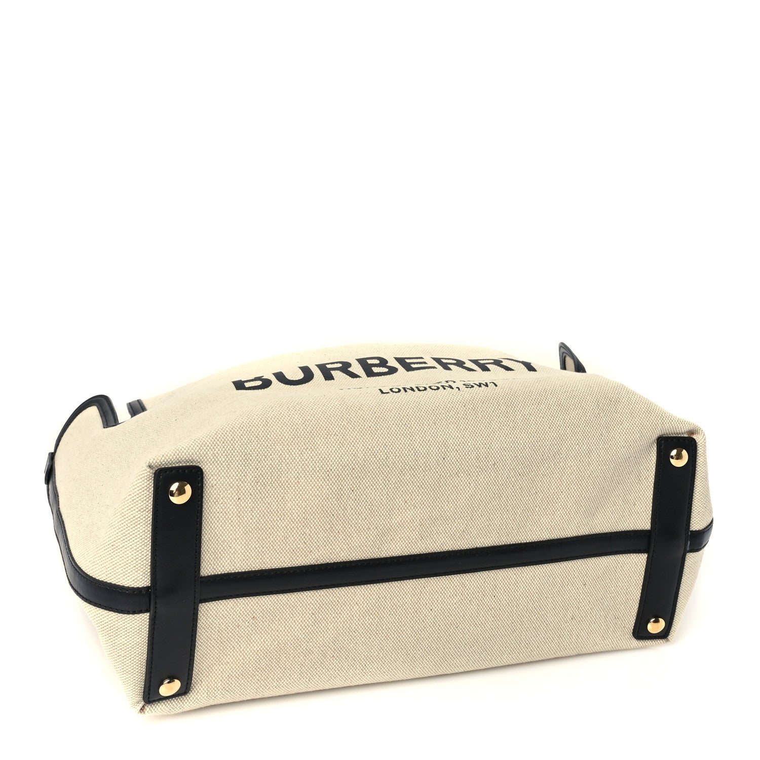 Burberry Cotton Soft Canvas Calfskin Medium Belt Tote Natural Black 3 of 8