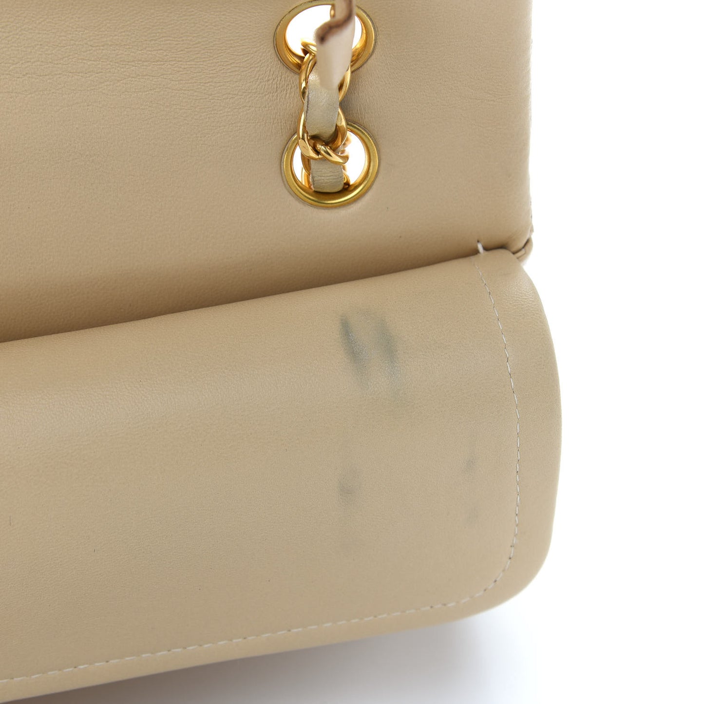 Lambskin Quilted Medium Double Flap Beige