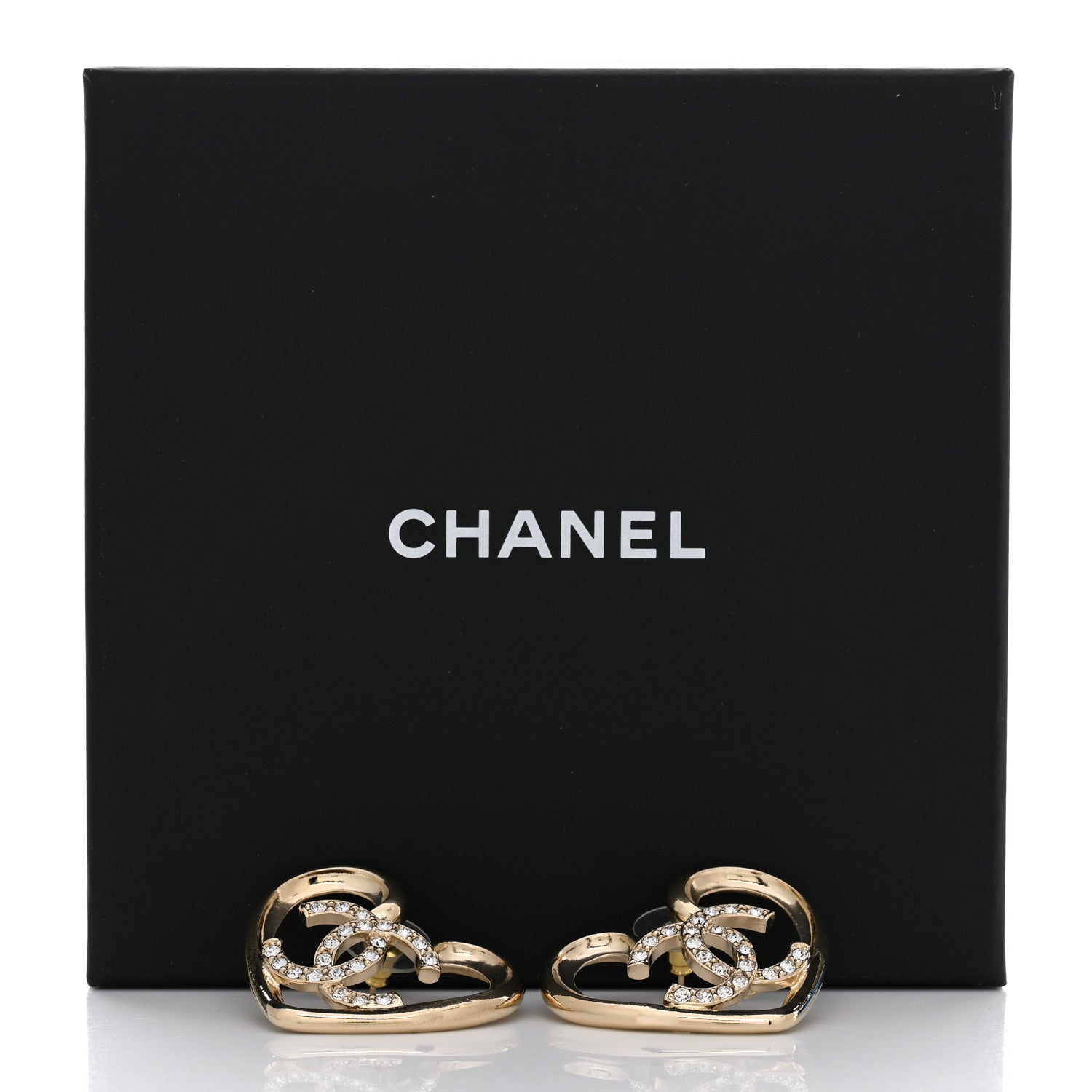 Chanel Metal Crystal CC Logo Open Heart Earrings Gold 5 of 5