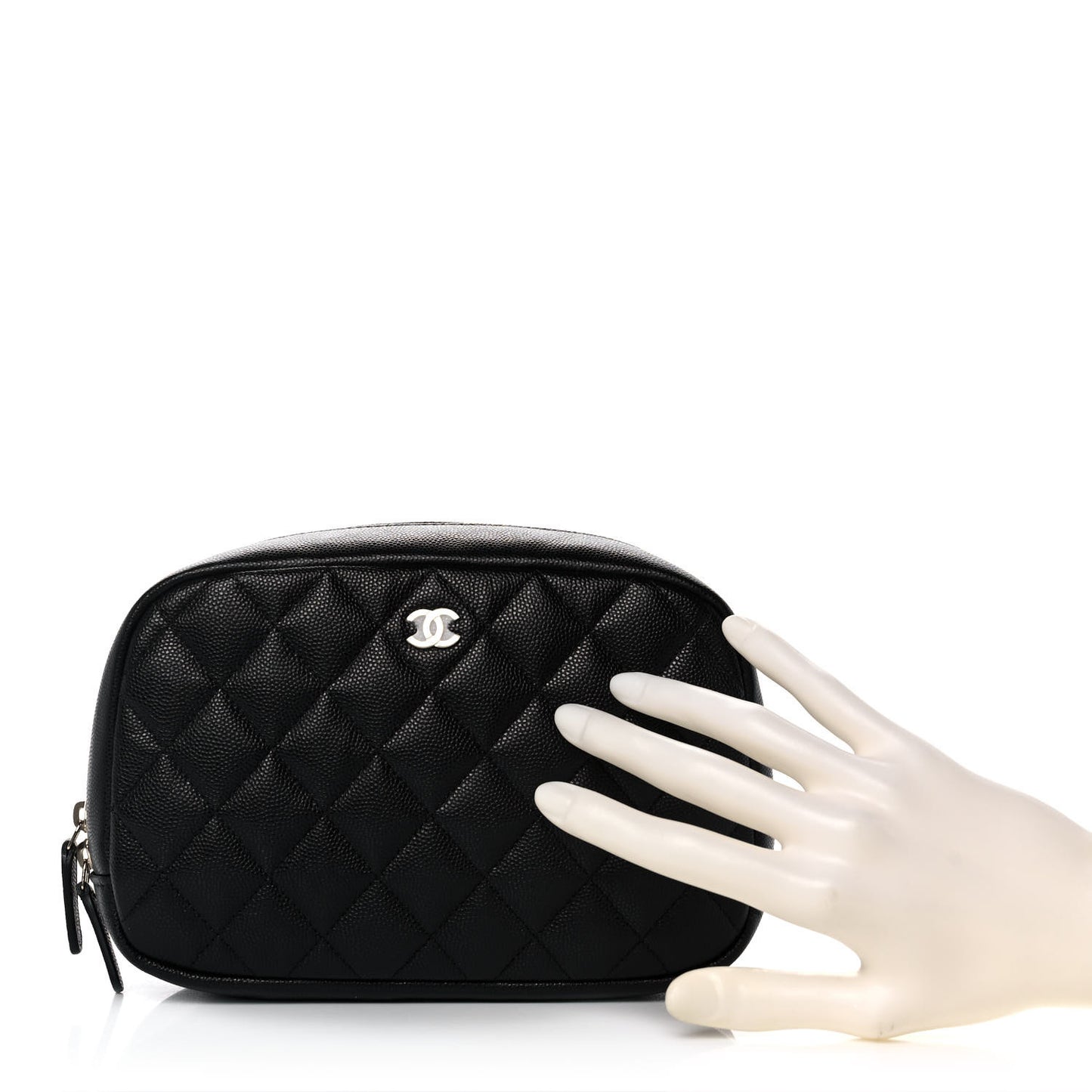 Caviar Quilted Curvy Pouch Cosmetic Case Black