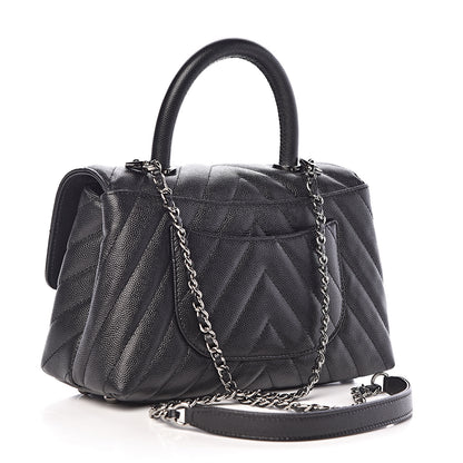 Chanel Caviar Chevron Quilted Mini Coco Handle Flap Black 3 of 9