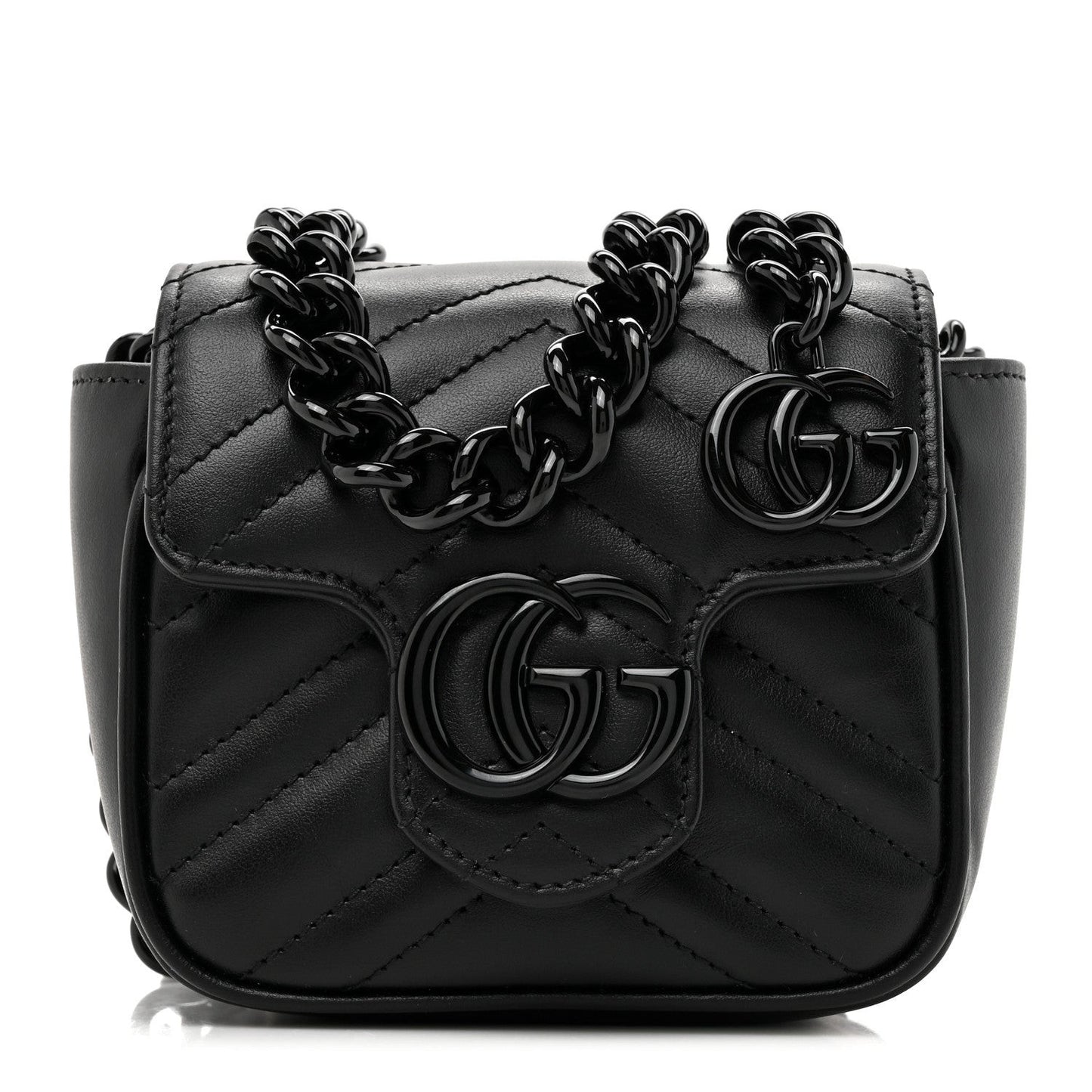 Calfskin Matelasse Monochrome GG Marmont Chain Mini Belt Bag Black