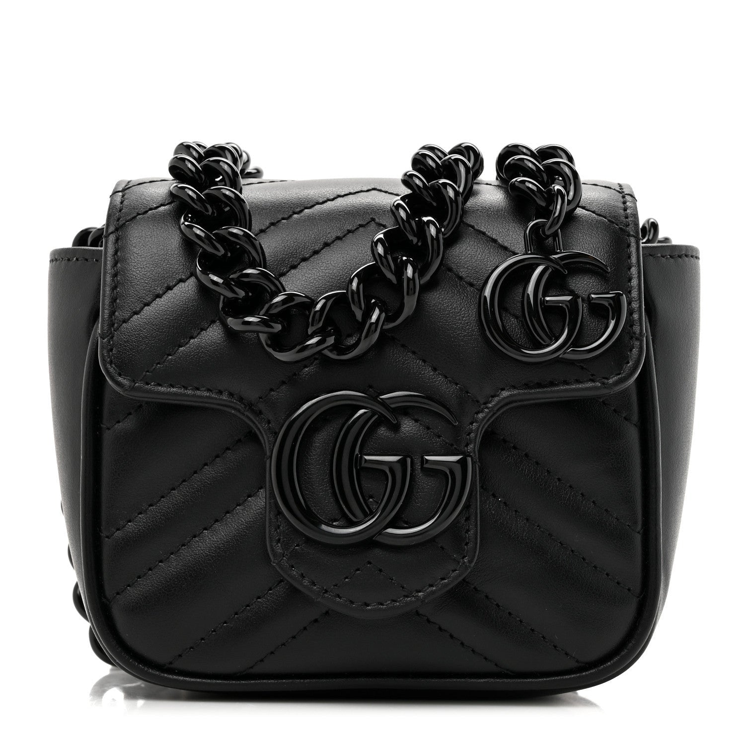 Gucci Calfskin Matelasse Monochrome GG Marmont Chain Mini Belt Bag Black 1 of 7