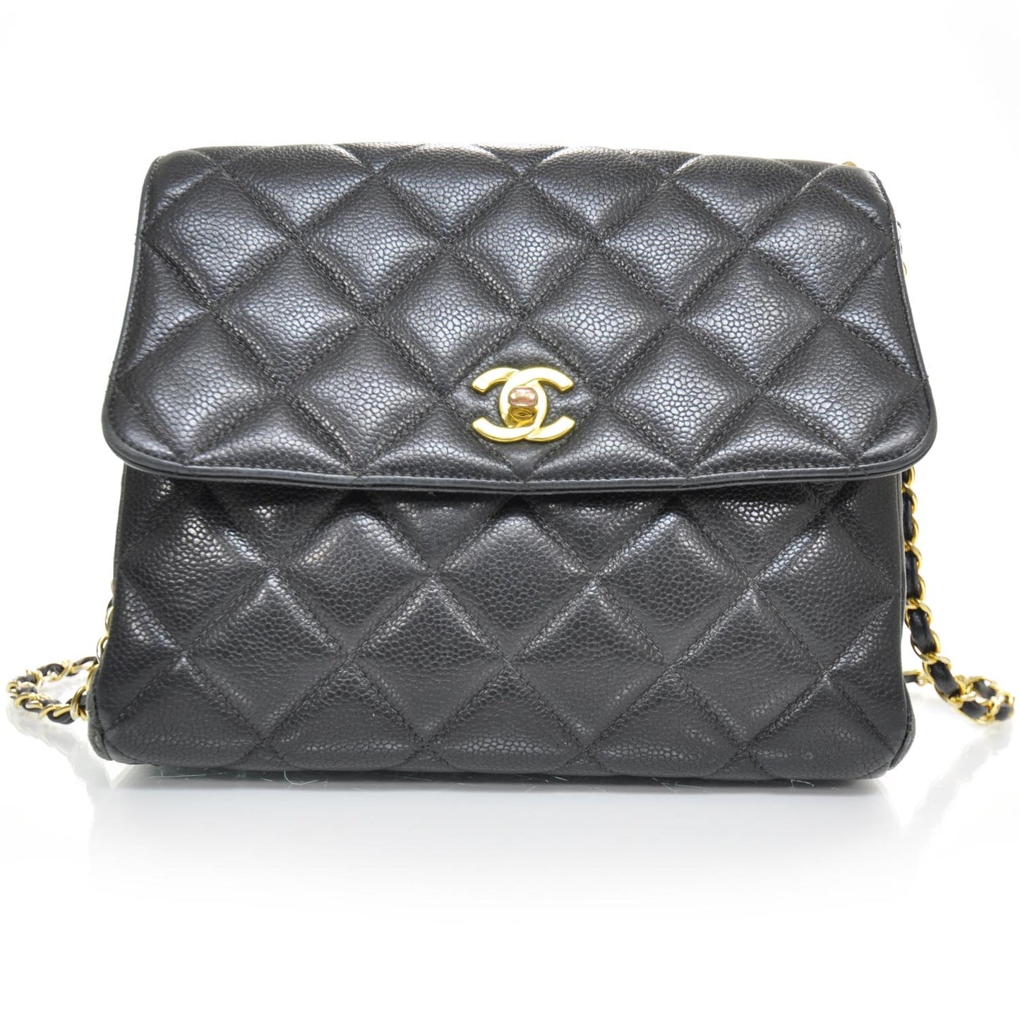 Caviar Quilted Flap Shoulder Bag Black