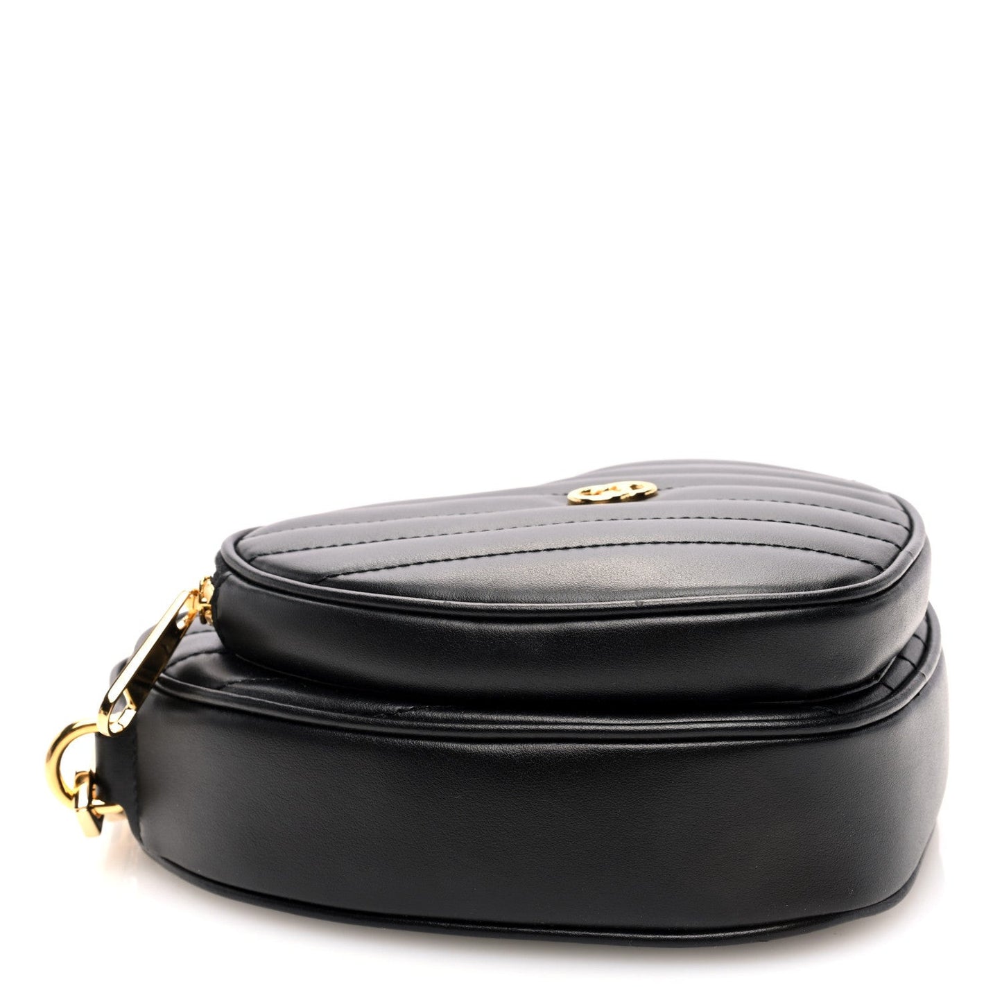 Calfskin Matelasse Diagonal Mini Interlocking G Heart Shoulder Bag Black