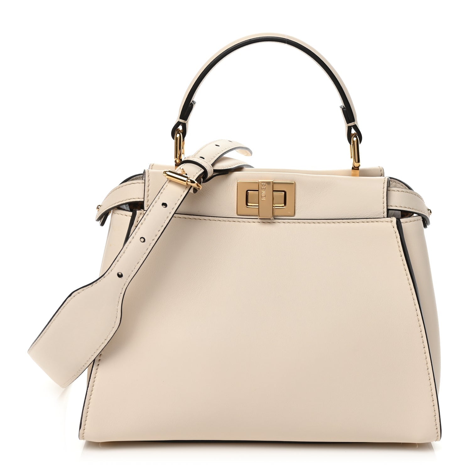 Fendi Vitello Seta Suede FF Mini Peekaboo Iconic Satchel Uovo Sigaro Marrone 1 of 11