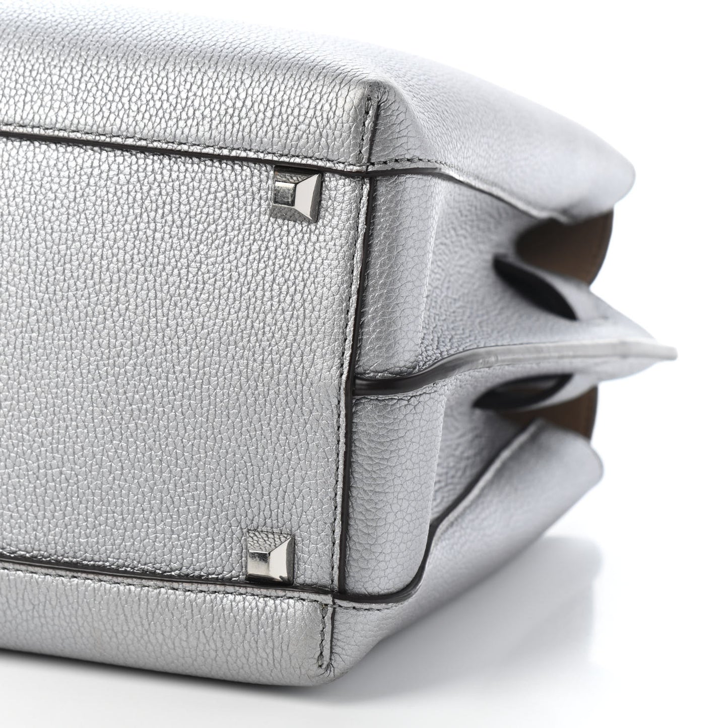 Metallic Grained Calfskin Medium Milla Tote Spike Silver