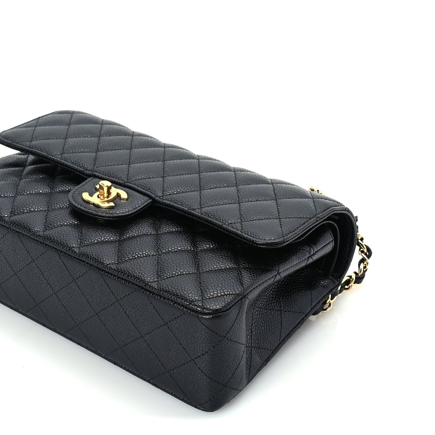 Caviar Quilted Medium Double Flap Black