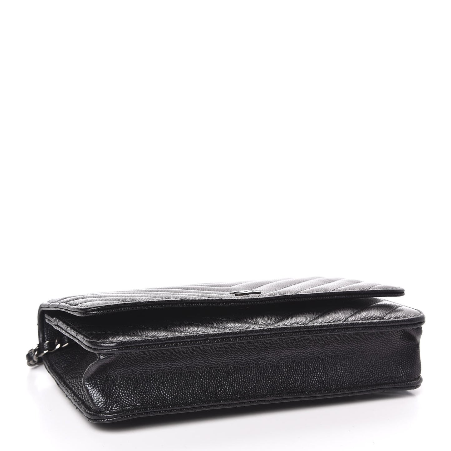 Iridescent Caviar Chevron Quilted Wallet On Chain WOC Black