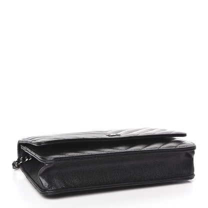 Chanel Iridescent Caviar Chevron Quilted Wallet On Chain WOC Black 4 of 12