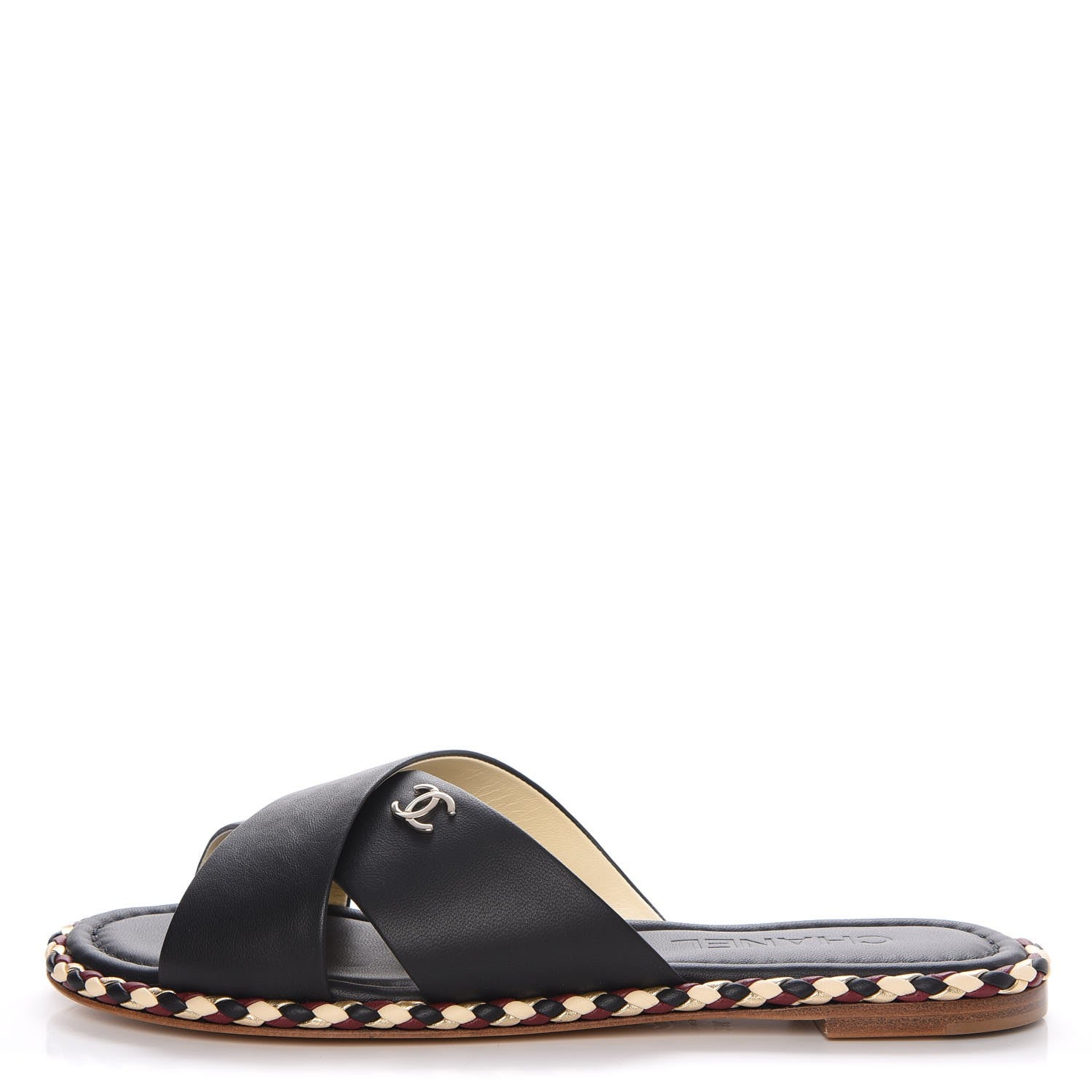 Chanel Lambskin Braided Mule Sandals 39 Black 1 of 9