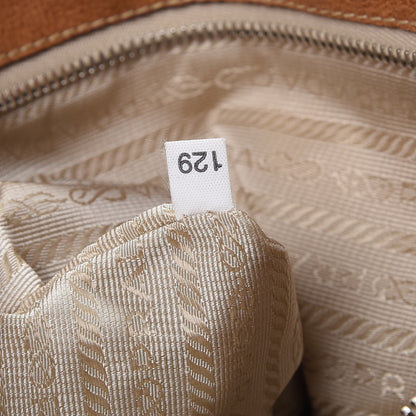 Prada Tessuto Nylon Calfskin Pushlock Satchel Brown 7 of 30